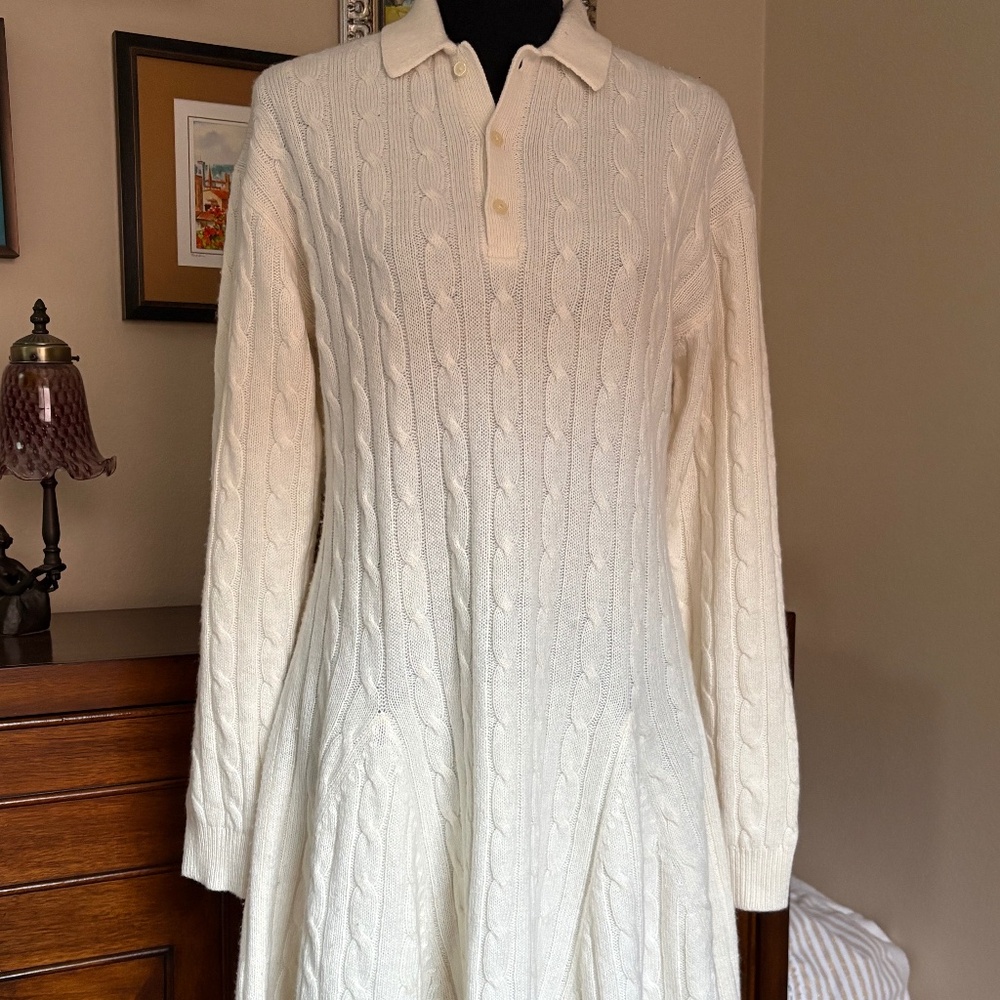 Ralph Lauren Ivory Cashmere Blend Cable-Knit Sweater Dress | NWT